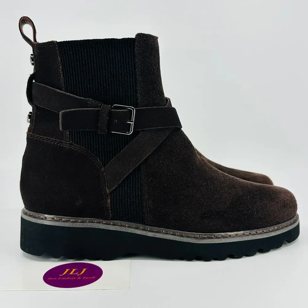 Donald Pliner Women's Captain Dark Brown Suede Buckle Booties Size 6.5